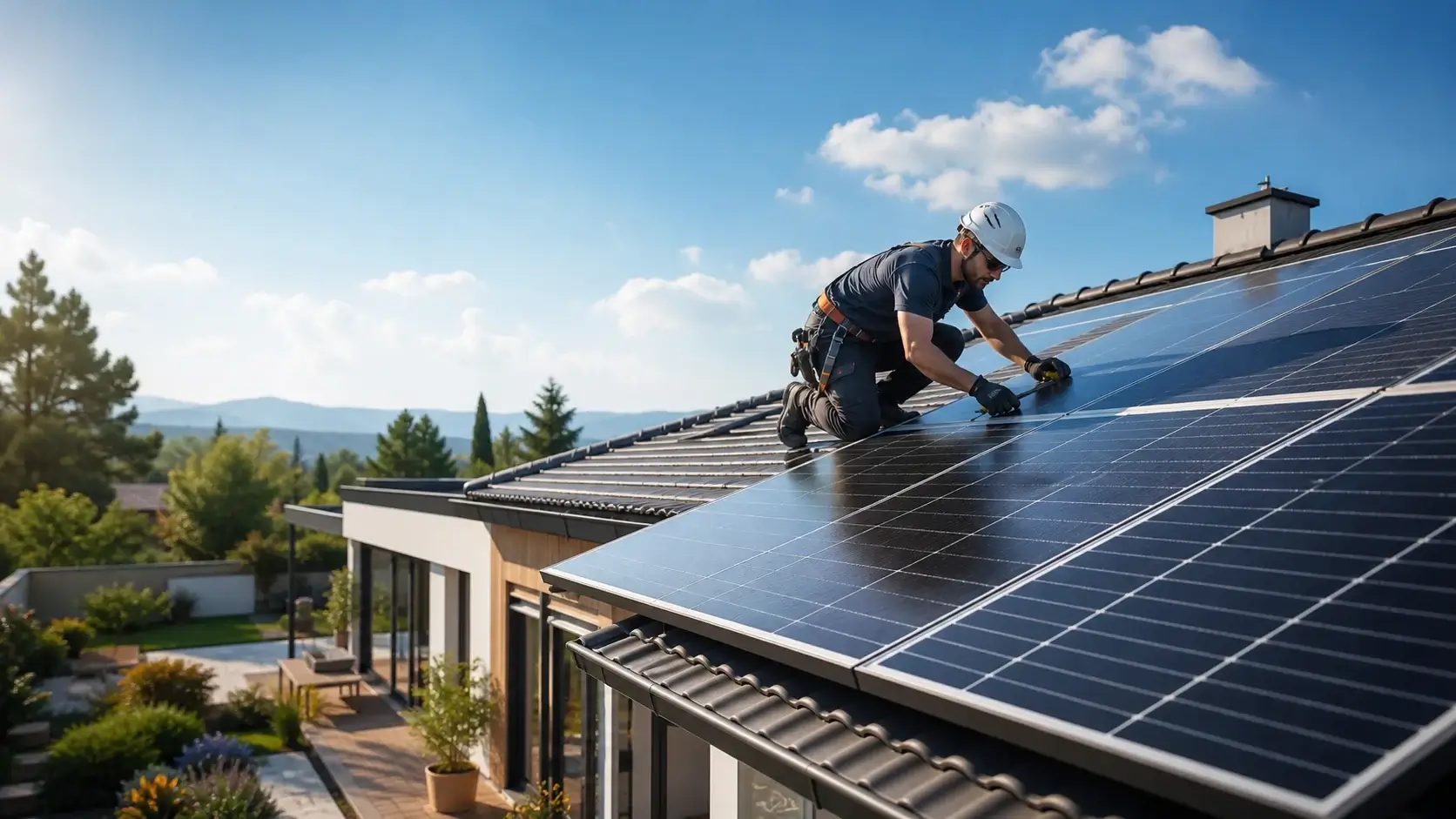 Installateur de panneaux solaires intervenant chez un particulier